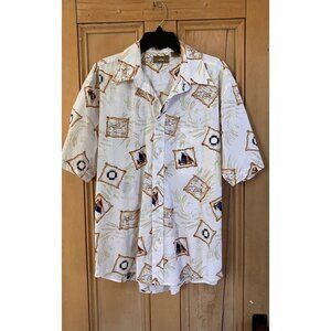 Natural Issue Mens Vintage Hawaiian Sailboat No Wrinkle Shirt Large White SP EXC